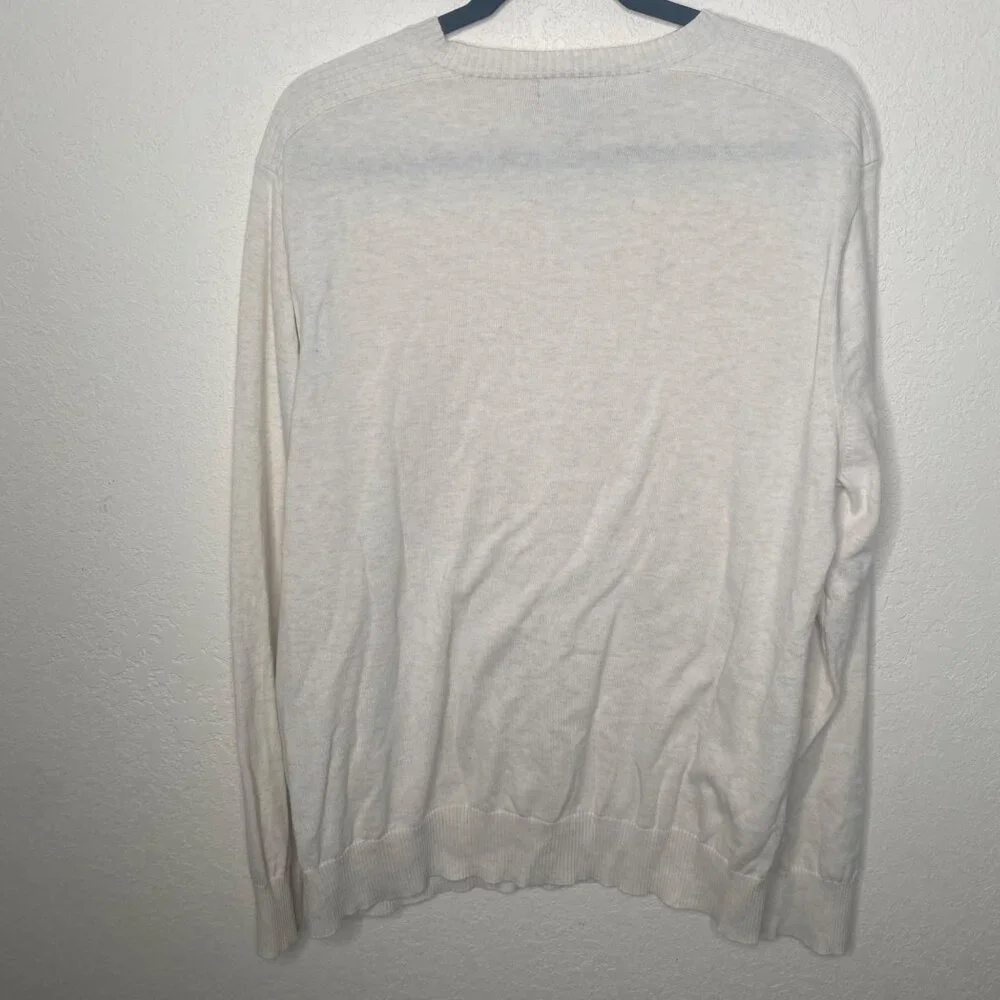 Banana Republic Sweater Mens XL Ivory Cotton Blend V Neck Pullover Career Offic